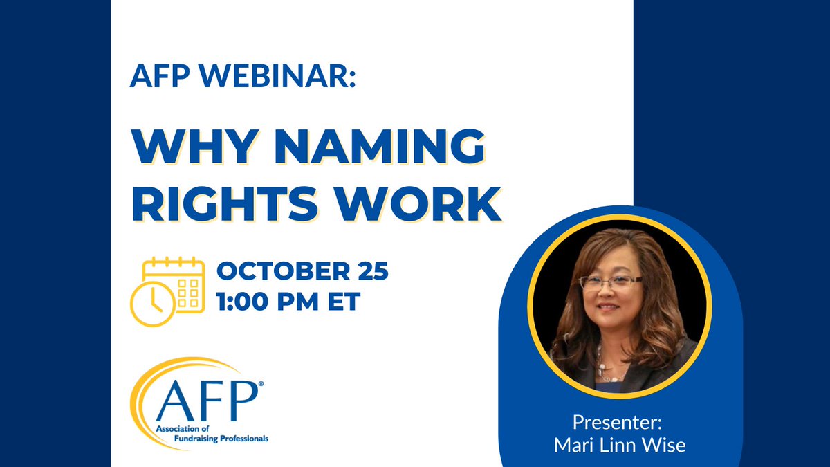 There's still time to register for today's premium webinar!

Join us this afternoon to learn all you need to know about naming rights. 

Register here: pathlms.com/afp/courses/49…