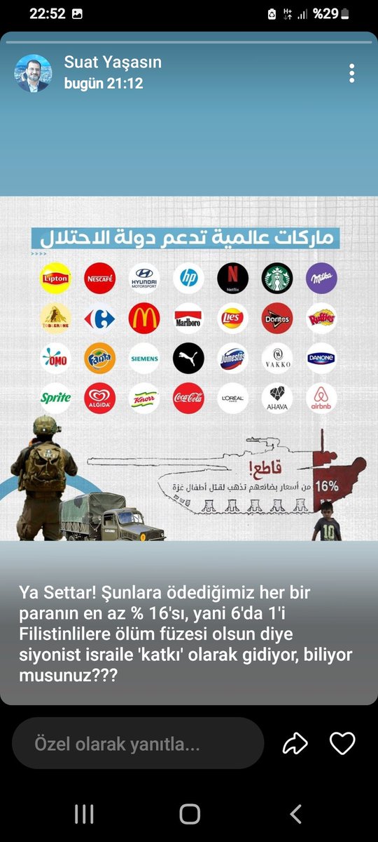 karavil21's tweet image. Tüm Müslüman kardeşlerimize çağrımızdır. İsrail ve Büyük şeytan Abd Ürünlerini süresiz Boykot edelim.
#Sende Siyonistlerin bir Hurma ağacını kes 
#GazzeyeGüçVer