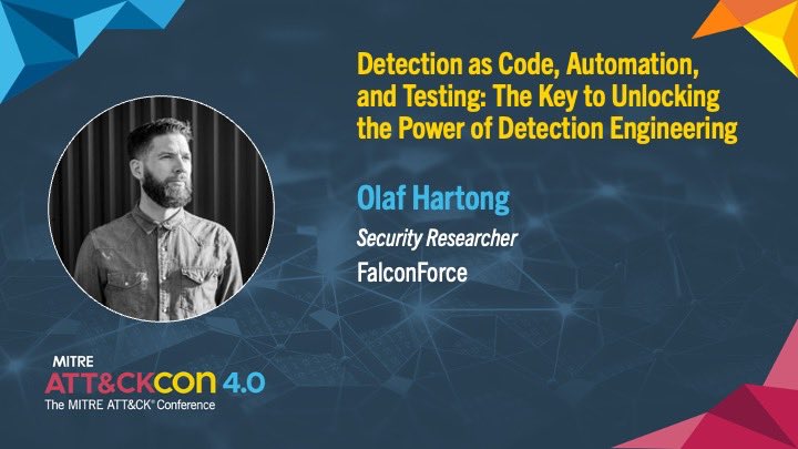 MITREattack's tweet image. Wondering if your detections work as designed? Olaf Hartong outlines a robust development and deployment process using cloud tech and shows you how to code your way to detection confidence. #ATTACKcon4 #DetectionAsCode