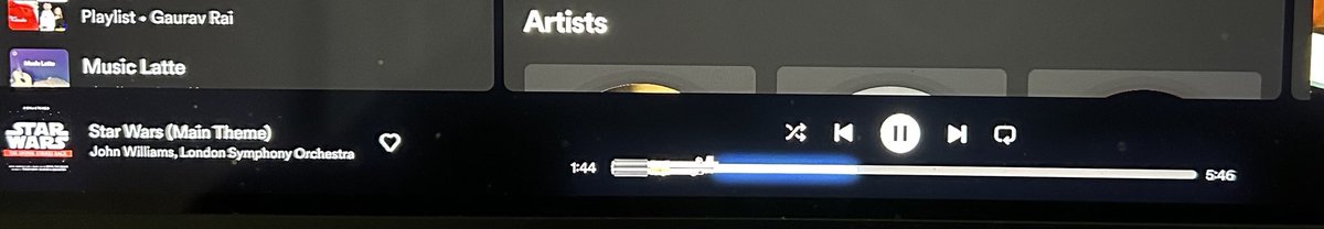 gauravrai27's tweet image. If you play star wars music, you can see lightsaber on the progress bar