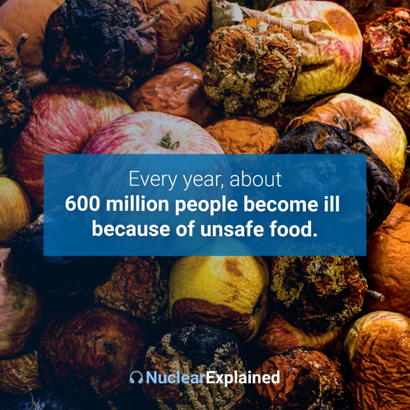 iaeaorg's tweet photo. Did you know? Every year, about 600 million people become ill because of unsafe food. But nuclear sciences can help to keep our foods!
🎧 Listen to our #NuclearExplained podcast to learn how 👇