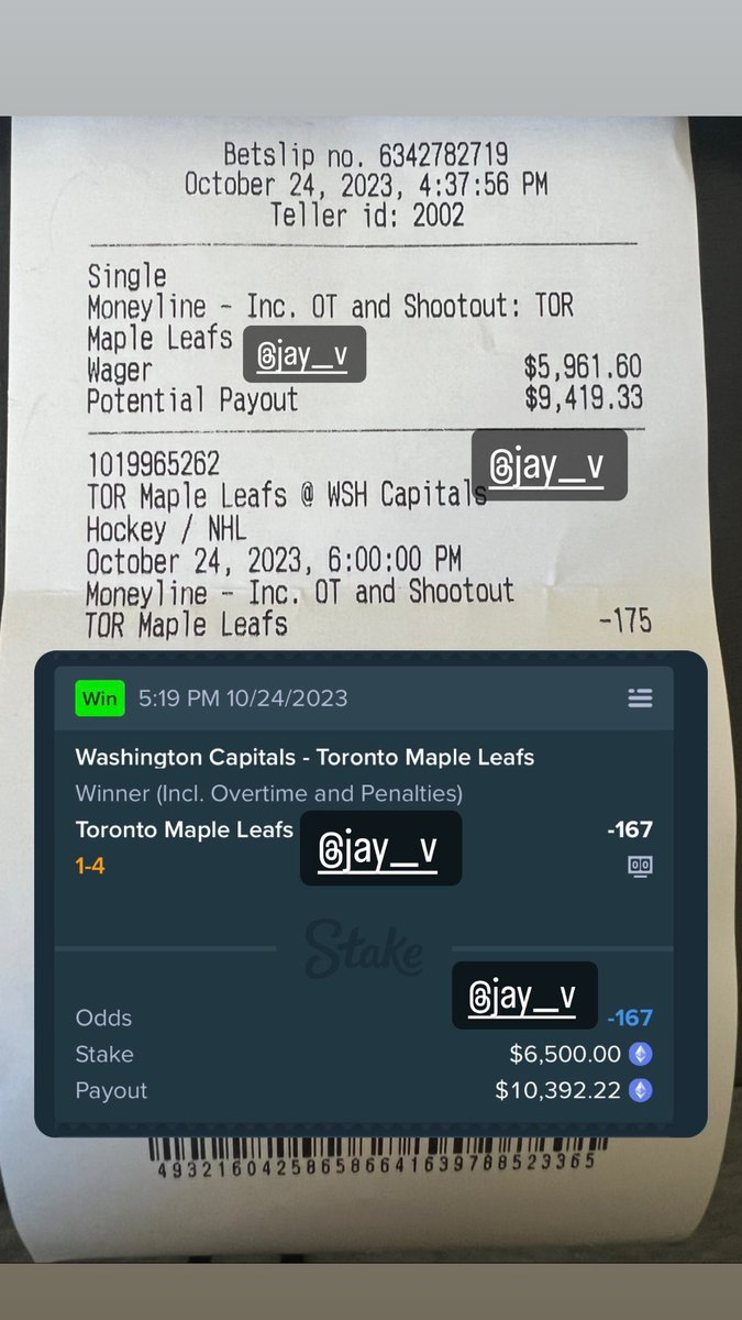 jay__v12's tweet image. $12,400 on the maple leafs last night

Gotta love hockey season🏒💰✅