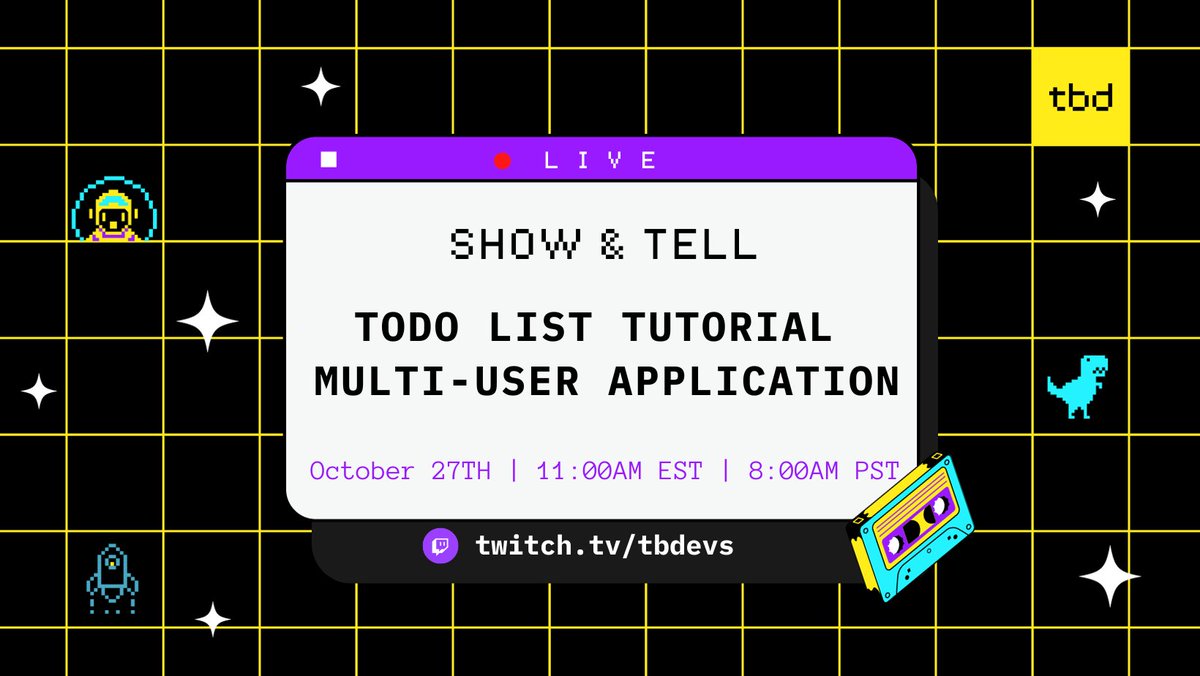 Alsoooo, on Friday at 11 am ET, @Ace_KYD and I are building a multi-user to do application with Web5. 🔴 Join us LIVE on: twitch.tv/tbdevs We'll be following the tutorial he made: developer.tbd.website/docs/web5/buil… Come learn with us 🥰