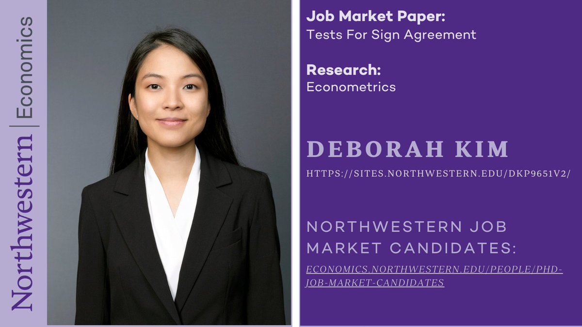 Department of Economics PhD Candidate Deborah Kim’s research interest is Econometrics. Learn more about Deborah &amp; other Northwestern Economics Job Market Candidates at economics.northwestern.edu/people/phd-job…