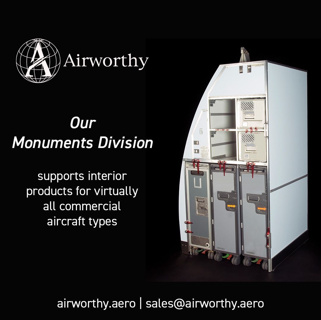 Did you know???
Airworthy’s monuments division supports interior products for virtually all commercial aircraft types, including Boeing, Airbus, Bombardier, and Embraer airplanes and main rail manufacturers. Call us!
buff.ly/3S0Qcra 

#Airworthy #monuments #MRO #galleys
