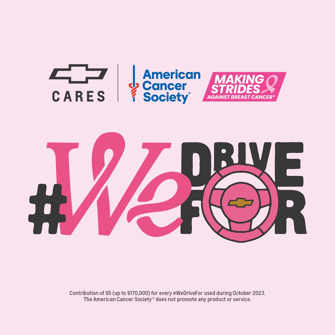 Post or repost using #WeDriveFor & @chevrolet will contribute $5 (up to $170,000) to the @AmericanCancer Society.