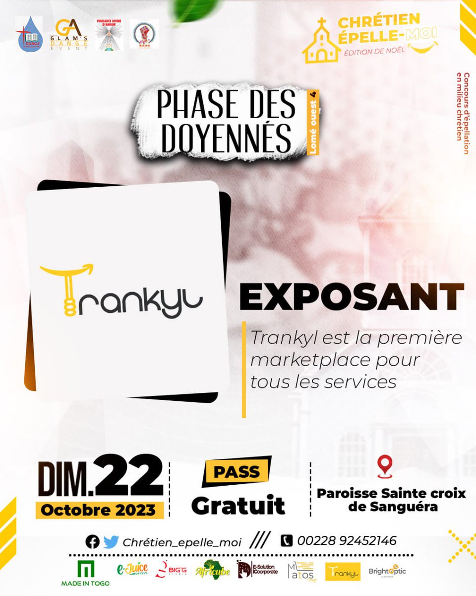 MoiChretien's tweet photo. Nous vous attendons tous nombreux pour venir découvrir notre entrepreneurs locaux. 

Comme exposants nous aurons 

Africube   
E - juice service 
Sodjinè Group SARL  
Trankyl 

C'est demain l'événement, mais avant bonne week-end 😊

#épellemoi #concourschretiens #foire #ccacj https://t.co/est9YJIDbF