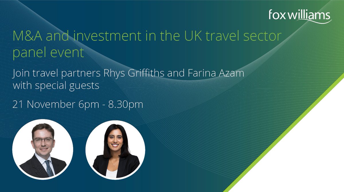 Join our Fox Williams partners along side special guests on 21 November for our M&A and investment in the UK travel sector panel event. If you are interested please register your interest here: foxwilliams.com/2023/10/17/ma-… #manda #uktravel #investment