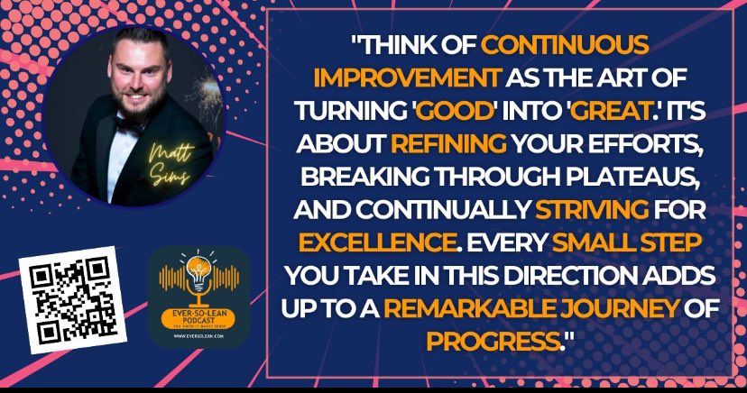 MattSims_UK's tweet photo. There has never been a better time to begin your journey of discovery! CI doesn't need to be complicated and it's a great way to drive engagement with your teams, stakeholders and customers.

#ContinuousImprovement #Podcast #EverSoLean #BusinessExcellence #Lean #Agile #SixSigma https://t.co/UPogRUhKjW