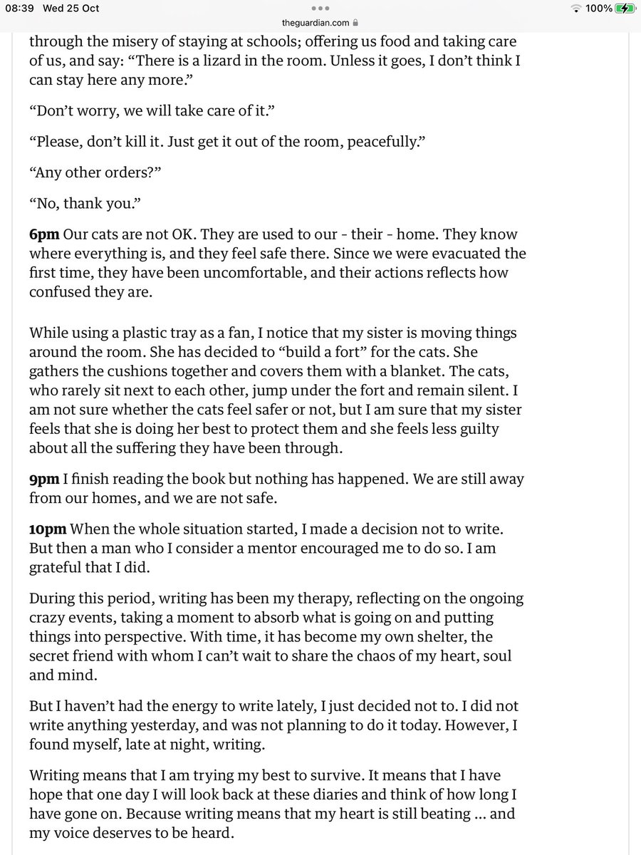 Ziad's "Gaza Diary" is the best war reporting I see each day, the nitty gritty of survival written by a civilian under seige. Thank you <a href="/guardian/">The Guardian</a> for publishing it: theguardian.com/global-develop…