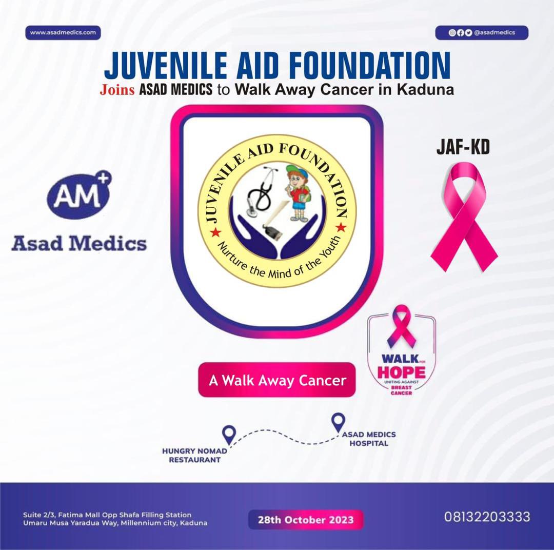 aid_juvenile's tweet photo. Join us this coming Saturday 28th October to Walk Away Cancer, 10am starting from @hungrynomad_ Sultan road Kaduna! Let’s show our solidarity!
#cancersupport #walk https://t.co/odPLxJK61O