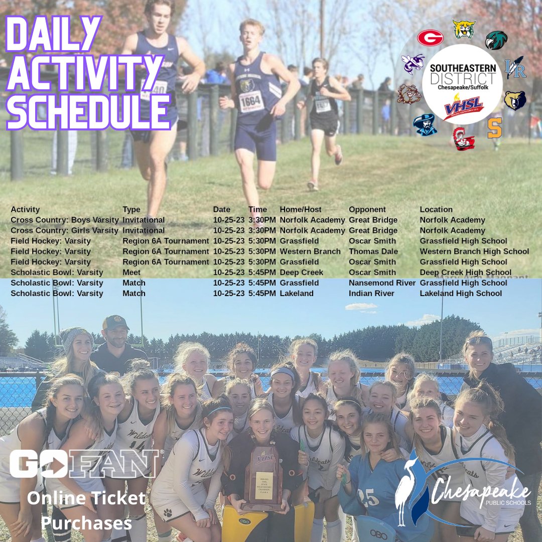 CPStudentAct's tweet photo. Today's CPS/VHSL Activity Schedule. #CPSAthletics #CPSActivities https://t.co/Xk1lBj8Wex