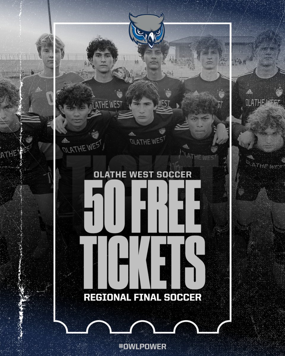 OW Soccer will host a 6A Regional Final TOMORROW at 7pm at CBAC. The first 50 OW Students get in free courtesy of the Soccer Booster Club!  Let's pack the stands tomorrow night!  <a href="/MattTrumpp/">Olathe West Soccer</a>