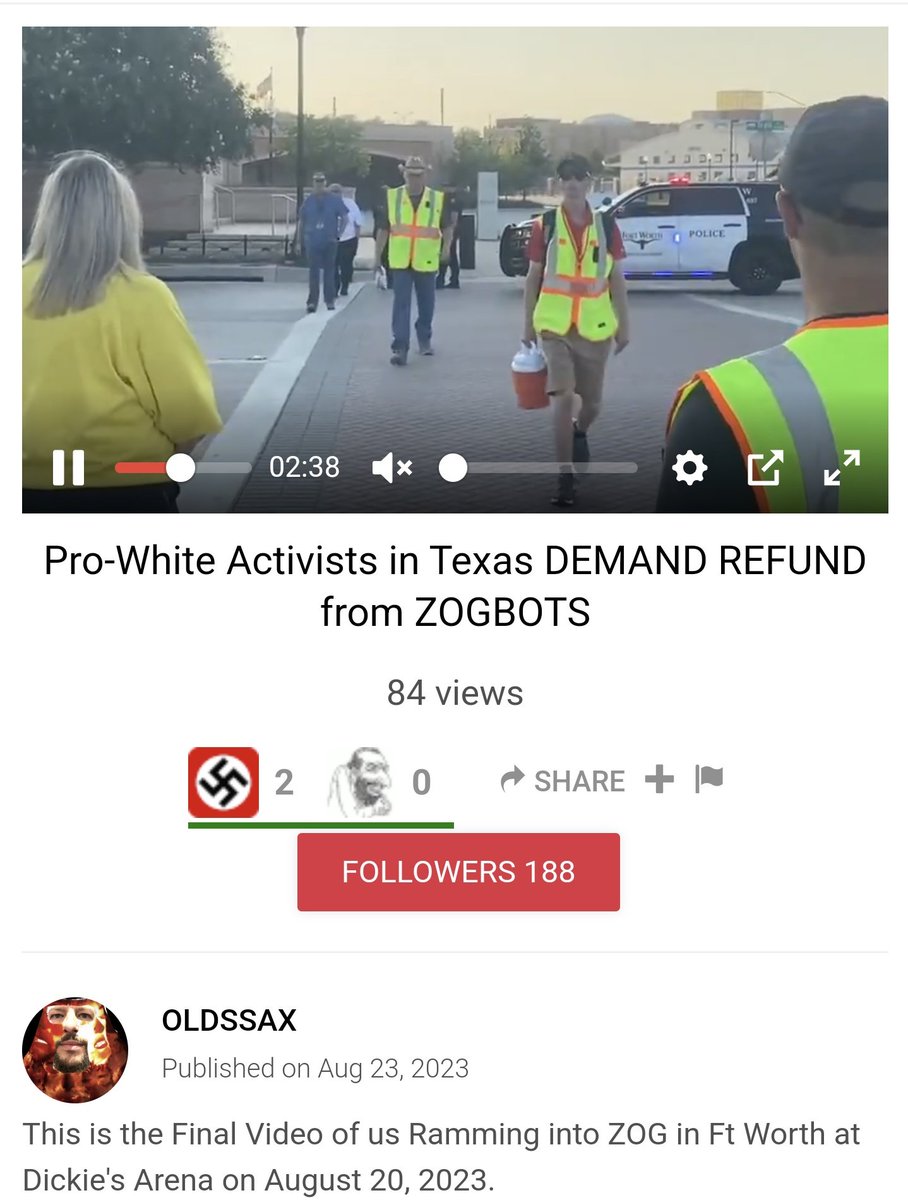 stevanzetti's tweet image. There's also Jeremy Fuller, who filmed the Fort Worth policing issuing the other neo-Nazis trespassing warnings outside Dickies Arena. He posted the video to a GDL website that hosts neo-Nazi propaganda, where he regularly hateful videos.

6/