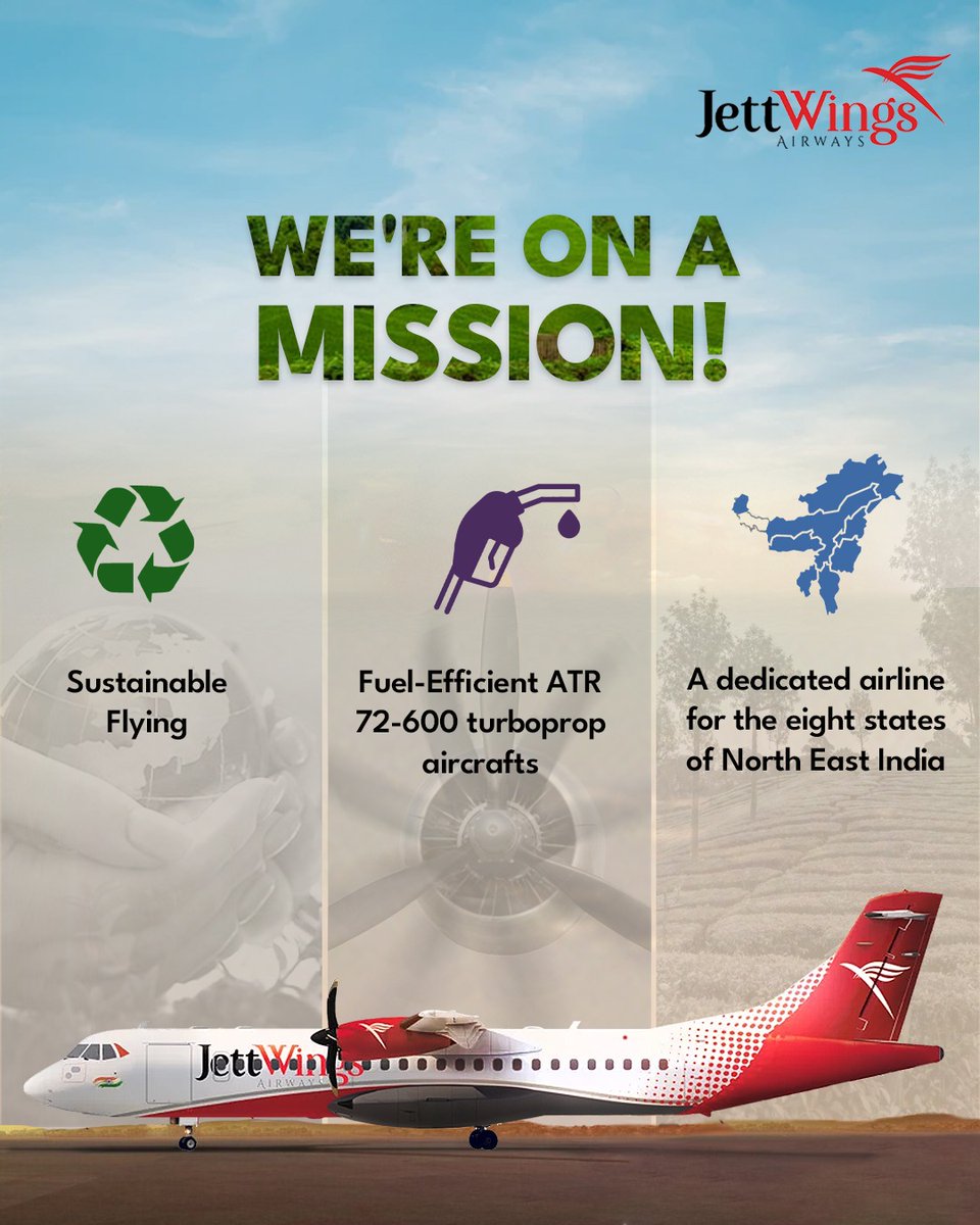 Belonging to a unique terrain, Northeast India has unique needs. At Jettwings Airways, we are on a visionary journey to redefine air travel in North East India.
#NortheastIndia #SustsainableFlying #JettwingsAirways