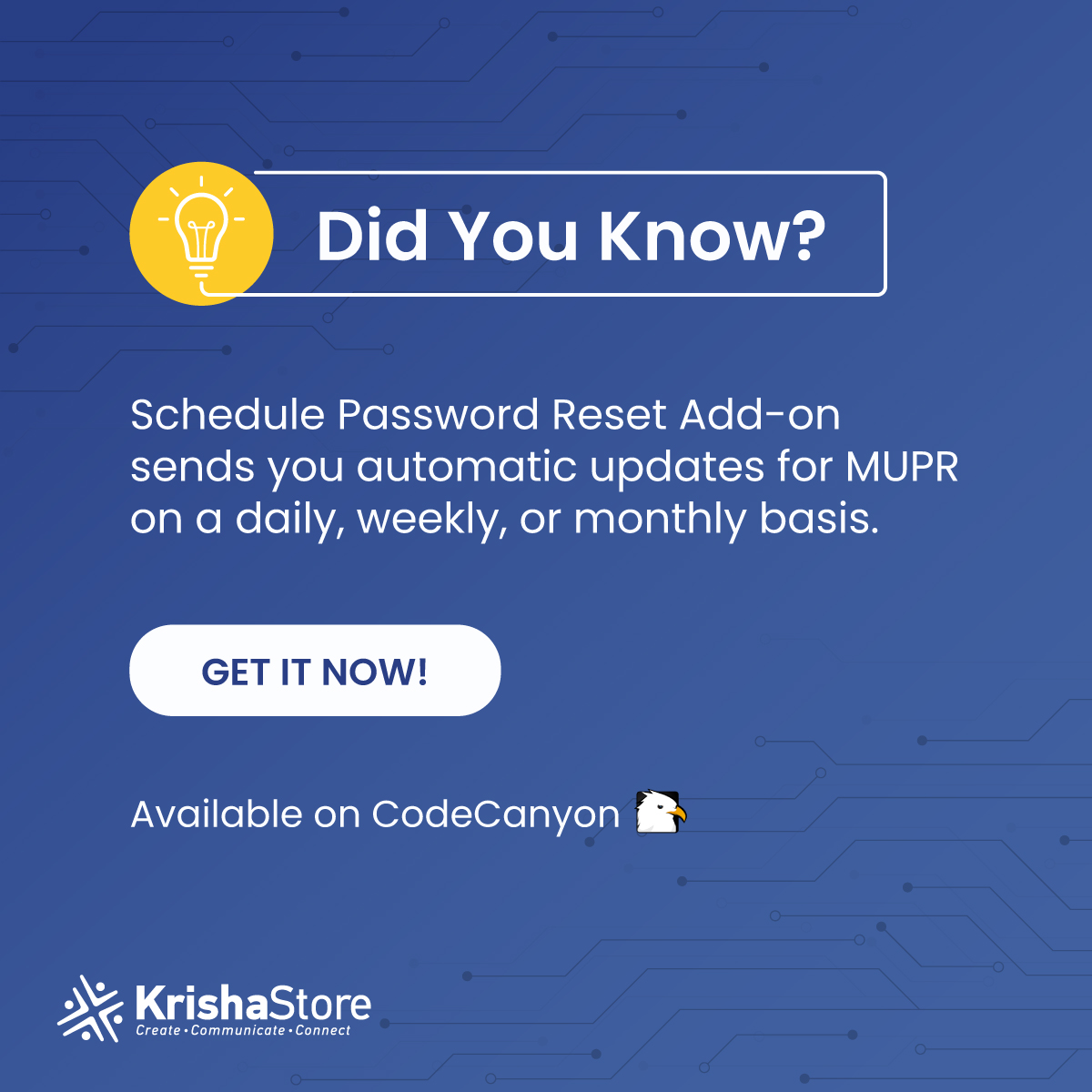 Schedule Password Reset Add-on schedules and send automatic updates for MUPR (Free) and Pro plugin on a daily, weekly, or monthly basis.  

Want to try? 

rebrand.ly/3aodp0q

#passwordreset #MUPR #plugin #plugins #wordpressplugins #MUPRPro #KrishaStore