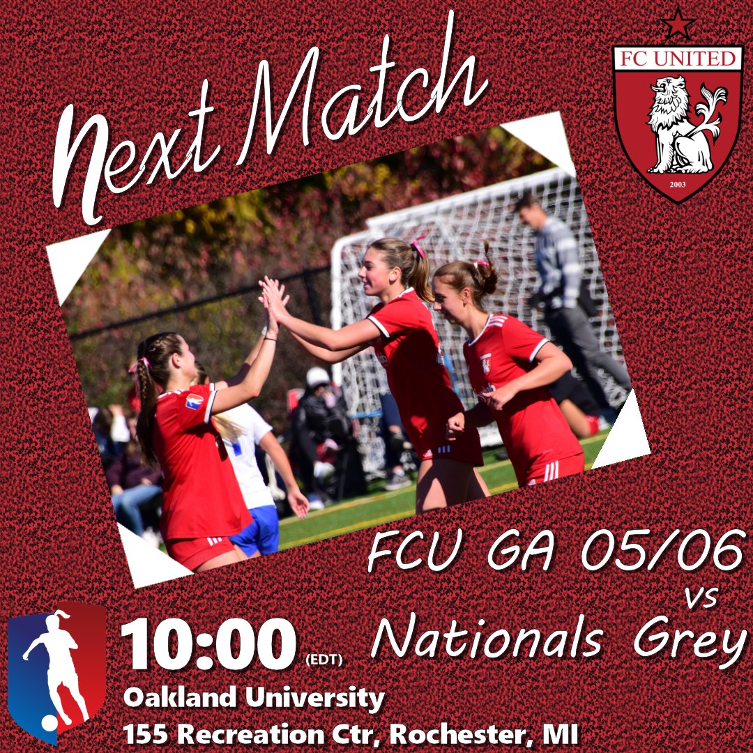 We're off to Michigan this weekend for a rematch with the Nationals! Thank you to <a href="/OaklandWSOC/">Oakland Women's Soccer</a> for hosting us!

<a href="/ChicagoFCUnited/">Chicago FC United</a> 
<a href="/GAcademyLeague/">Girls Academy</a> 
<a href="/ImYouthSoccer/">ECNL/GA/Recruiting/College Soccer</a> 
<a href="/PrepSoccer/">Prep Soccer ⚽️</a> 
<a href="/TopDrawerSoccer/">TopDrawerSoccer</a>