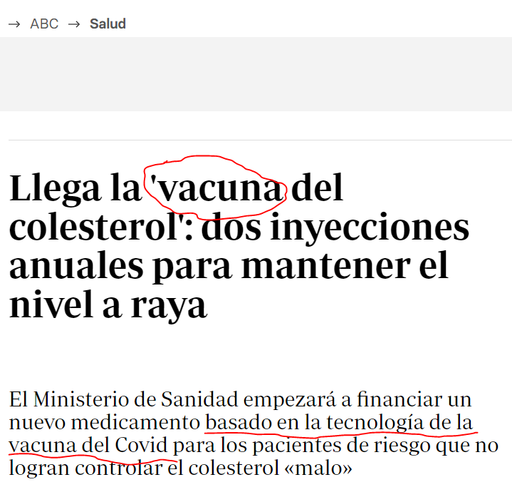 EmilioAlegre1's tweet photo. Esta información de varios medios citando a Novartis es incorrecta: inclisiran (Leqvio) NO es una vacuna, y aunque se base en el ARN, su mecanismo ni si quiera se parece al de la vacuna del COVID. Los medios necesitan contrastar la "información" publicitaria para no desinformar. https://t.co/ubbaauvmBU