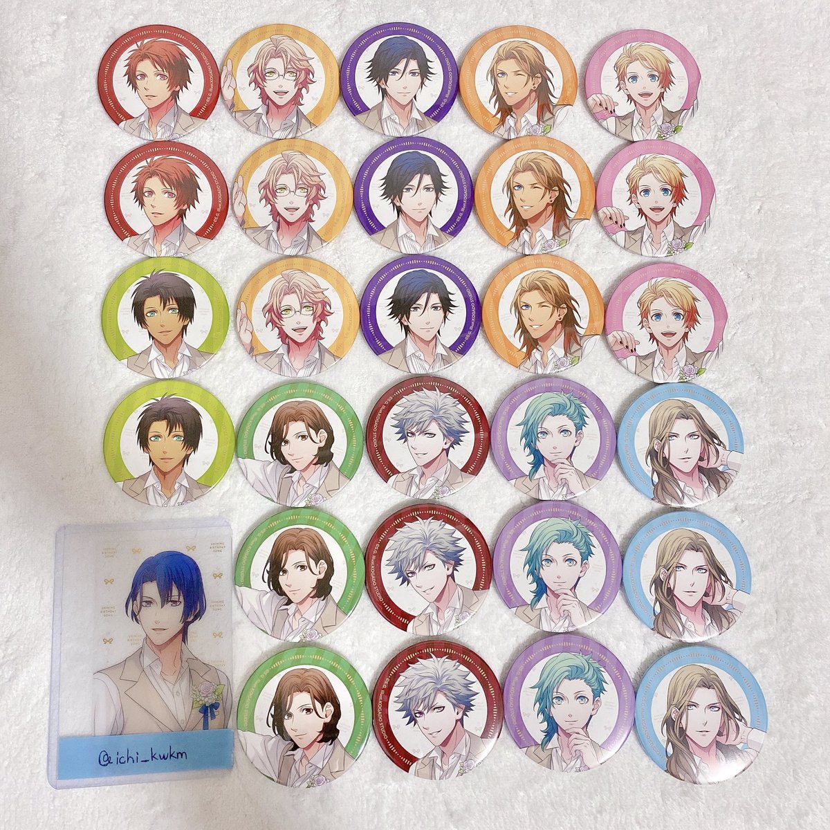 ichi_kwkm's tweet photo. 【交換】うたプリ BGS バースデー 
SHINING BIRTHDAY SONG CD Ver. 缶バッジ

譲：音也 2  那月 3  トキヤ 3  レン 3  翔 3
セシル 2  嶺二 3  蘭丸3  藍 3  カミュ3

求：真斗

郵送、都内手渡し希望です。
検索からもお気軽にお声がけください。 https://t.co/fPKSJFDOfA