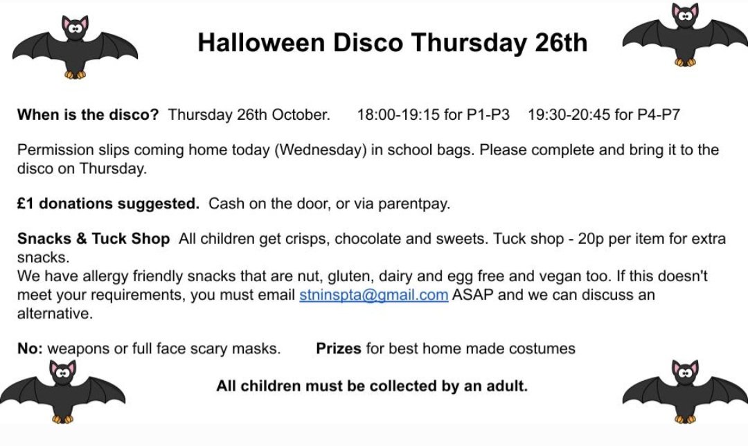 1 more sleep until the Halloween disco! 🎃 See below for everything you need to know 🙂