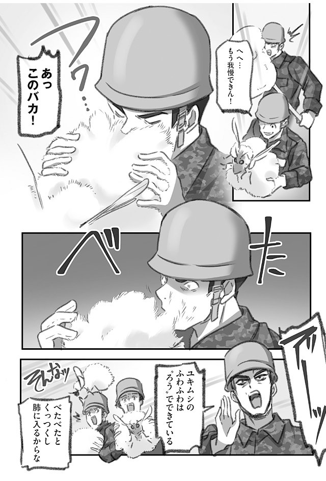 大きくてふわふわのユキムシを撤去する自衛隊の漫画(2/3)