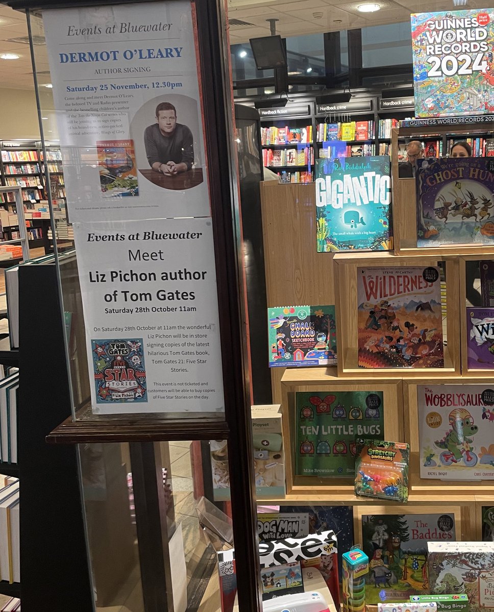We are sooo excited about our booksigning with @LizPichon on Saturday that we just had to put up two posters in our children’s window! @scholasticuk #TomGates @Waterstones @WaterstonesKids