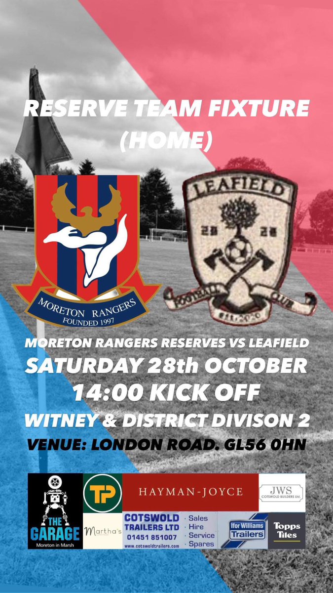 A busy week at London Road! 

1st team play against Devizes Town on Friday night <a href="/HellenicLeague/">Hellenic League</a> 
Our reserves play against Leafield on Saturday <a href="/wdfafootball/">Witney & District FA</a> 

Please come and support both teams 🤝🏼💙❤️⚽️ #UpTheRangers