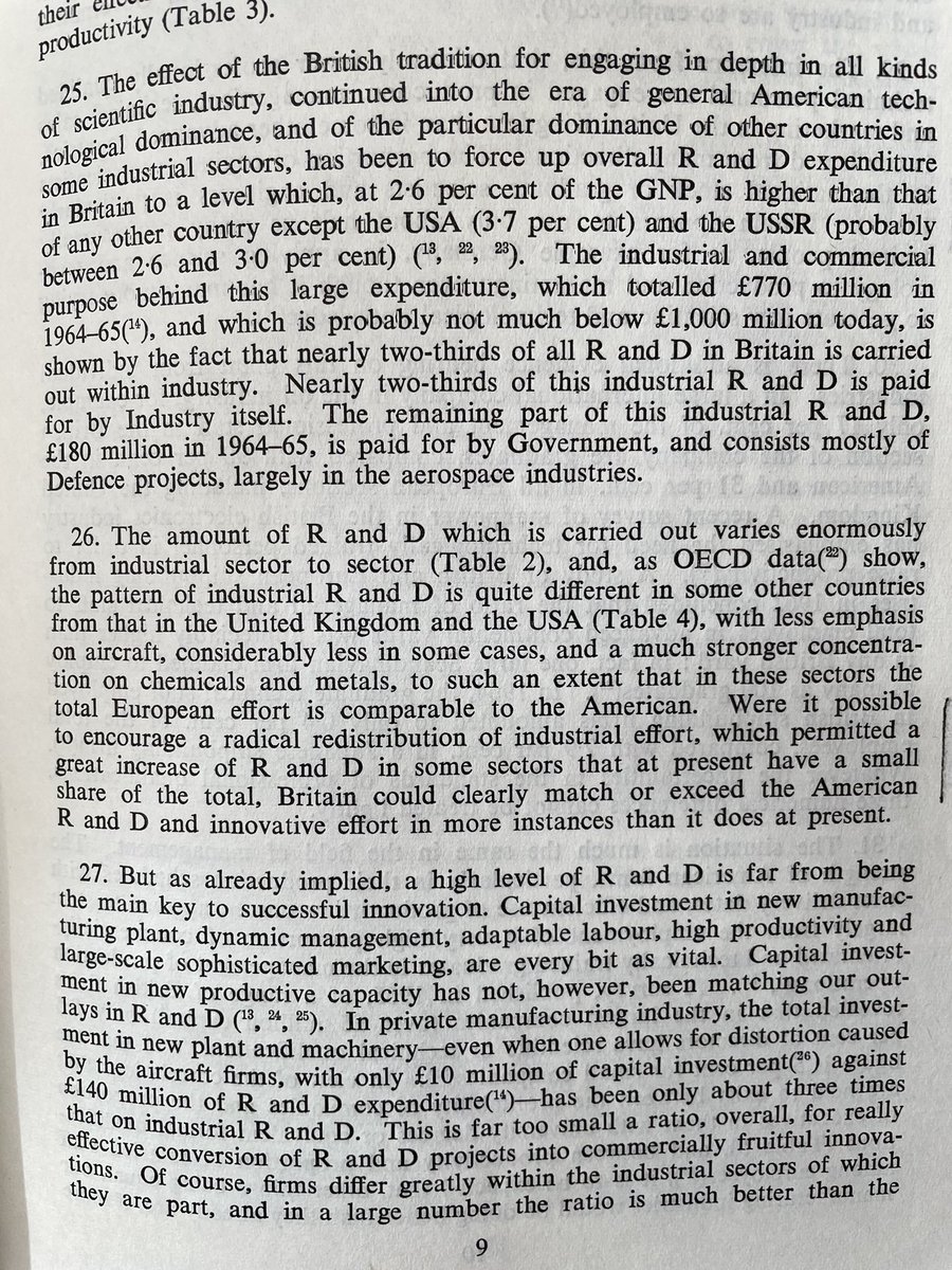 kieronflanagan's tweet photo. #scipolicy debate in the UK in 1968 well ahead of the debate today. Revisiting the report of the Central Advisory Council for S&amp;T, which was clear - in line with the international evidence - that the UK’s problem was not too little R&amp;D spending, public or private, but… (1/2) https://t.co/yEkYHYLVUa