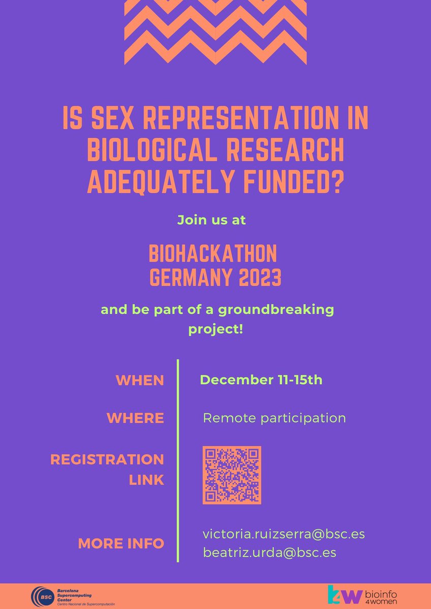 Bioinfo4women's tweet photo. We're excited to invite you to the Biohackathon Germany #BHG2023!!

Our project, "Is Sex Representation in Biological Research Adequately Funded?", aims to tackle the issue of sex data imbalances in biological research. 

Registration DL 17.11.2023 https://t.co/jiQJrEcoxk https://t.co/hj0ozd56Ne