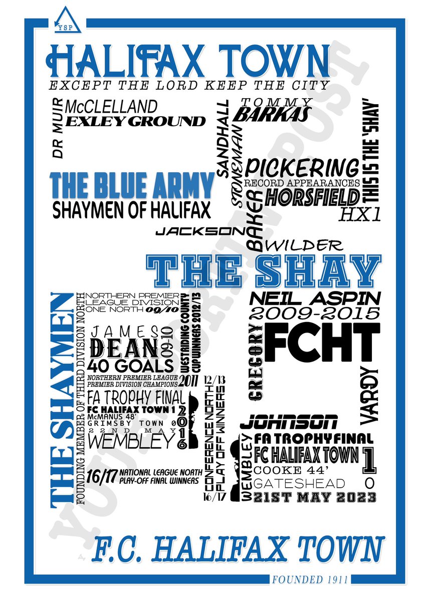Nick_Grunwell's tweet photo. @hxfoyboy1988 Hi Dave, could you give me a follow back I’d love some information from you about Halifax Town as I try do this football History print justice…hoping to add legendary players last and present https://t.co/bF1iT6G8g0
