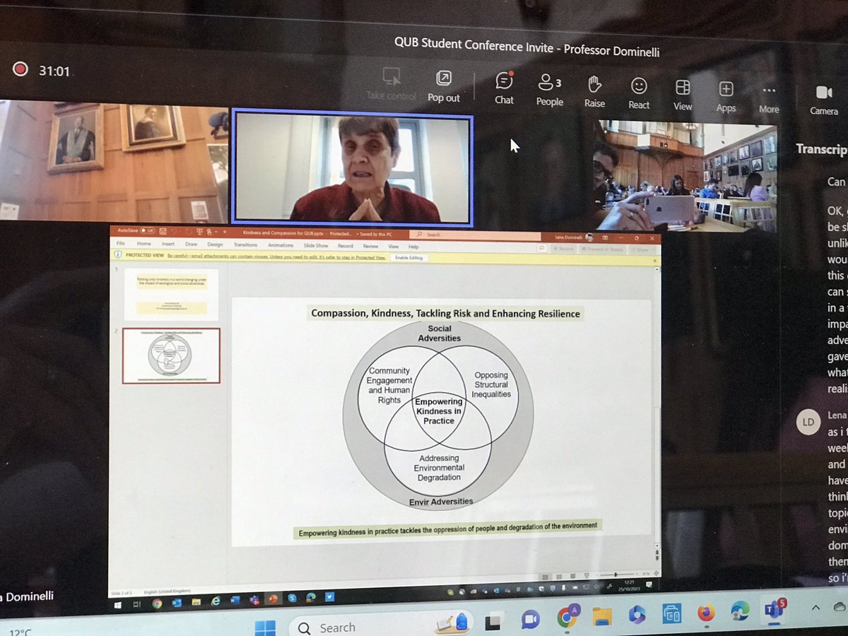 QueensSWSociety's tweet photo. Professor Lena Dominelli: ‘the kindness we need helps people not just survive, but also thrive.’ https://t.co/NLdNZk6hmB