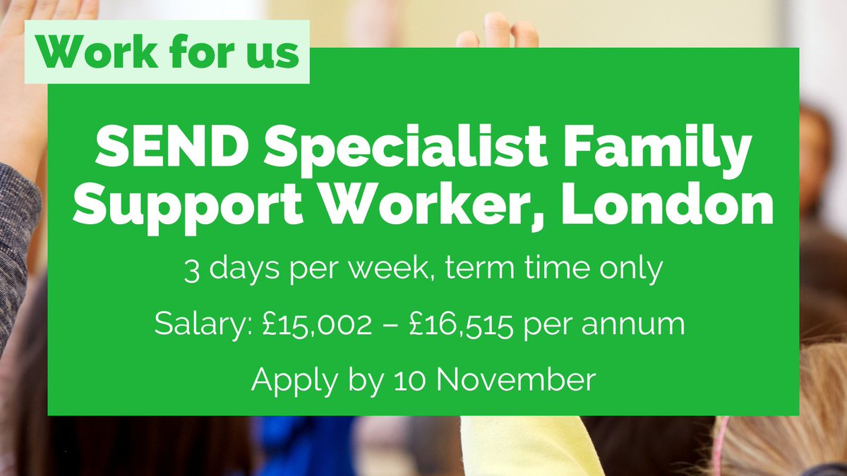 We're looking for a SEND Specialist Family Support Worker to join our team, working directly with families & in partnership with school staff to help improve attendance, punctuality & engagement in learning. Sound like the role for you? Apply by 10 Nov: schoolhomesupport.org.uk/about-us/jobs/…