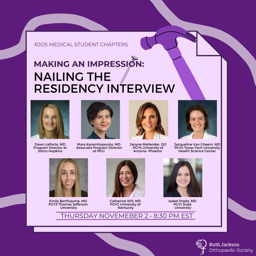 rjosmedstudents (@rjosmedstudents) on Twitter photo âCalling all M4sâ
Applying to residency this cycle? Have questions about what residency interviews entail and how to stand out? Join us on Thursday Nov 2nd at 8:30pm EST. RSVP using the link below â¨
<a href="/RJOSociety/">Ruth Jackson Orthopaedic Society</a> #orthotwitter
bit.ly/46kPUja âCalling all M4sâ
Applying to residency this cycle? Have questions about what residency interviews entail and how to stand out? Join us on Thursday Nov 2nd at 8:30pm EST. RSVP using the link below â¨
<a href="/RJOSociety/">Ruth Jackson Orthopaedic Society</a> #orthotwitter
bit.ly/46kPUja