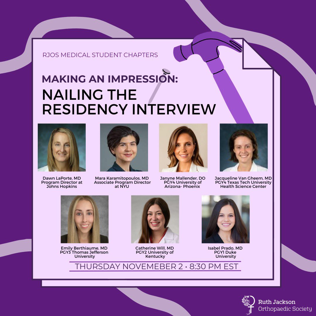 ❕Calling all M4s❕ Applying to residency this cycle? Have questions about what residency interviews entail and how to stand out? Join us on Thursday Nov 2nd at 8:30pm EST. RSVP using the link below ✨ @RJOSociety #orthotwitter bit.ly/46kPUja