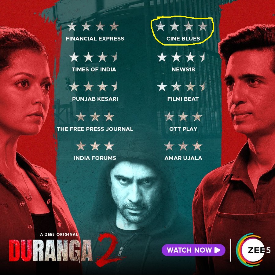 Thank You #ZEE5 for finding our #cineblues #review of #Duranga season 2 worth for spreading the awareness 
#duranga2 based on #flowerofevil stars #AmitSadh #GulshanDevaiah #ZakirHussain #AbhijeetKhandkekar #DrashtiDhami thanks @AhwaanPadhee  for  the review