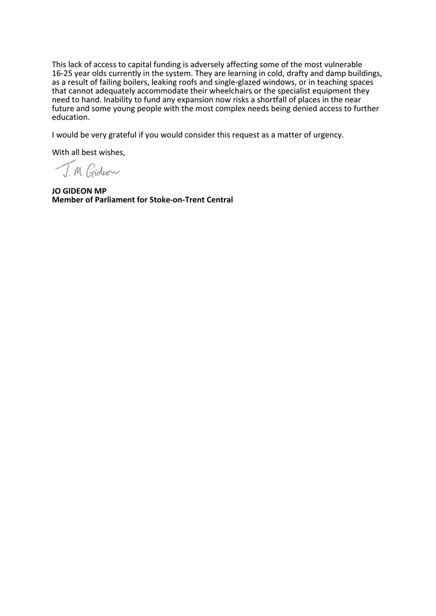 🏫📨 More support for specialist further education colleges 🏫📨

This week, I have written to the Minister for Children, Families and Wellbeing to raise an anomaly relating to the capital funding of specialist further education (FE) colleges and asked for Government to make