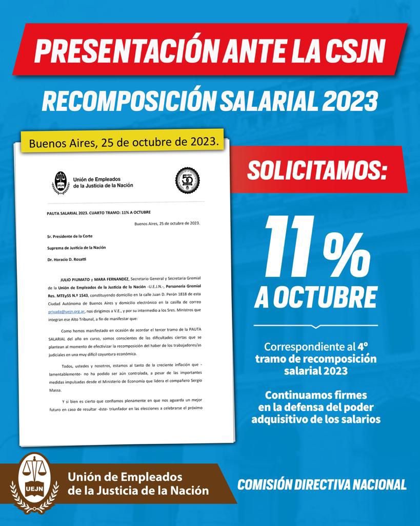 CIVILUEJN's tweet photo. 🔈PEDIDO DE RECOMPOSICIÓN SALARIAL MES DE OCTUBRE 🔈

✅ Hoy presentamos el pedido de recomposición por el mes de Octubre.
🇦🇷 La UEJN como siempre defendiendo tu salario y defendiendo también, como hizo siempre, un futuro de Unidad Nacional como necesita nuestra Patria https://t.co/JqWmby8rTU