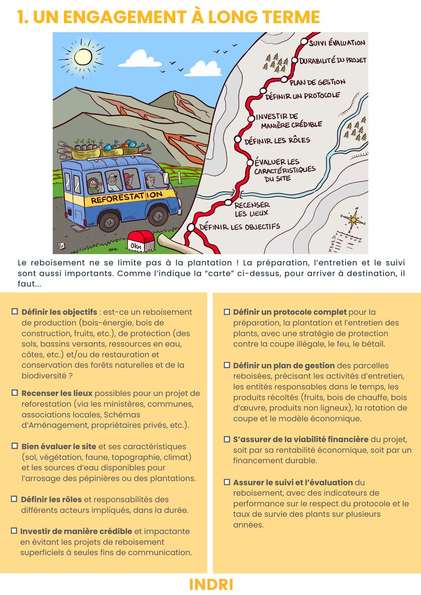 indrisolutions's tweet image. Les élections approchent... la saison de reboisement aussi ! INDRI a travaillé avec Pov pour illustrer les 10 principes pour réussir la reforestation à #Madagascar. Voici le 1er en FR et MG : reboiser, c'est un engagement à long terme ! 9 autres à suivre. Diffusez, partagez. 🌳