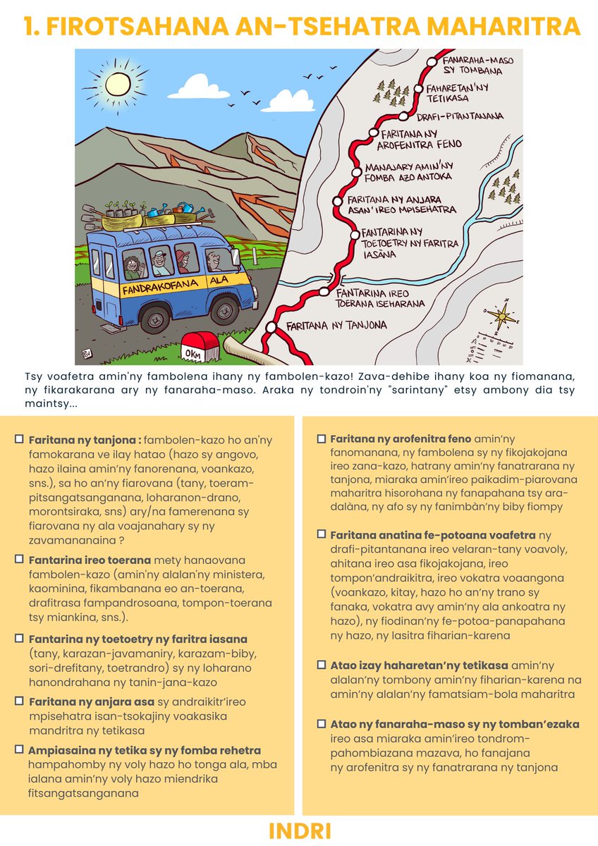 indrisolutions's tweet image. Les élections approchent... la saison de reboisement aussi ! INDRI a travaillé avec Pov pour illustrer les 10 principes pour réussir la reforestation à #Madagascar. Voici le 1er en FR et MG : reboiser, c'est un engagement à long terme ! 9 autres à suivre. Diffusez, partagez. 🌳