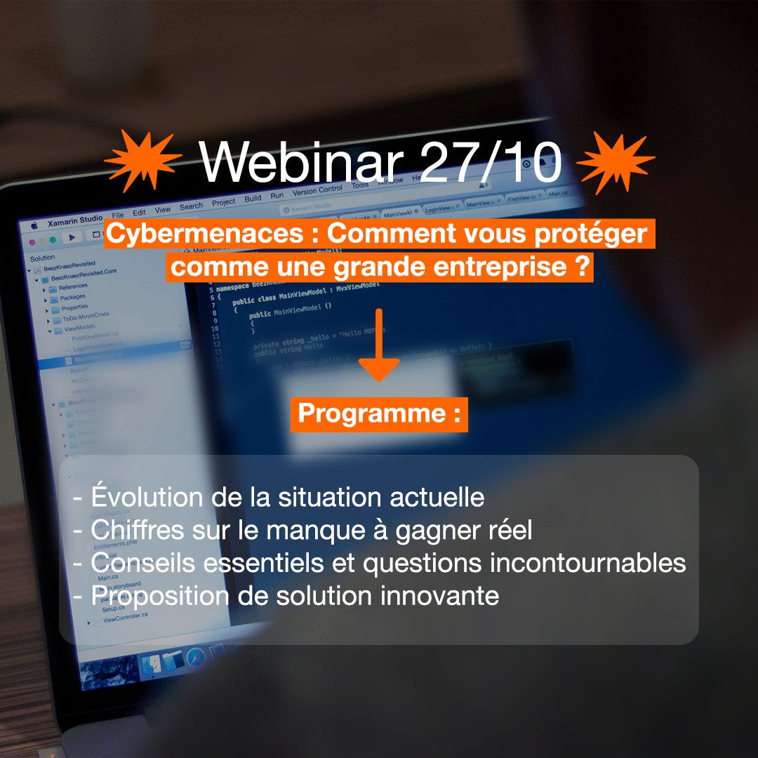 Orange Pro (@orangepro) on Twitter photo 📆 J-3 webinaire cybersécurité du 27/10 à 14h00. 
Inscrivez-vous pour découvrir comment vous protéger comme une grande entreprise 👉 bit.ly/3QcREnI 📆 J-3 webinaire cybersécurité du 27/10 à 14h00. 
Inscrivez-vous pour découvrir comment vous protéger comme une grande entreprise 👉 bit.ly/3QcREnI