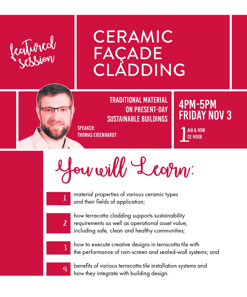 📣 The 2023 Design Expo of the Texas Society of Architects is coming up! 🇺🇸 Invited by the event's title sponsor Acme Brick, Thomas Eidenhardt from our façade team will be there to present an exciting course on ceramic façade cladding 👍 Hope to see you there! 🙂 #agrobbuchtal