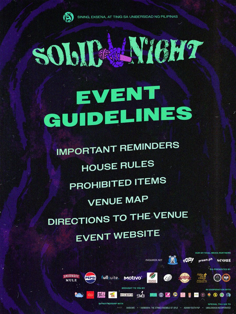 SETUP_UPB's tweet image. ‘Wag mo akong kulitin. 🔕
‘Wag mo akong tanungin.  ⛔️
Para ‘di mapatanong sa sarili kung kailan ba tayo nailang, basahin nang maigi ang OFFICIAL EVENT GUIDELINES 📜⚠️ ng #SOUNDCHECK16 #SOLIDN16HT dito!