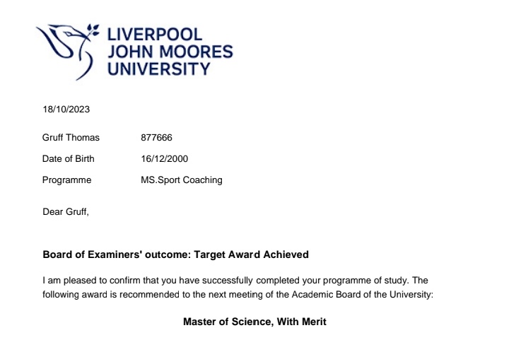 Delighted to have passed my MSc #sportcoaching degree with a merit! Big thanks to all lectures and people I met along the way for supporting my learning. The experience challenged my learning, was engaging and has undoubtedly influenced how I coach and how I think about coaching