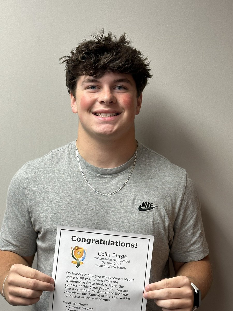 Congrats to Colin Burge. He was selected as WHS Student of the Month for October. #bulletpride