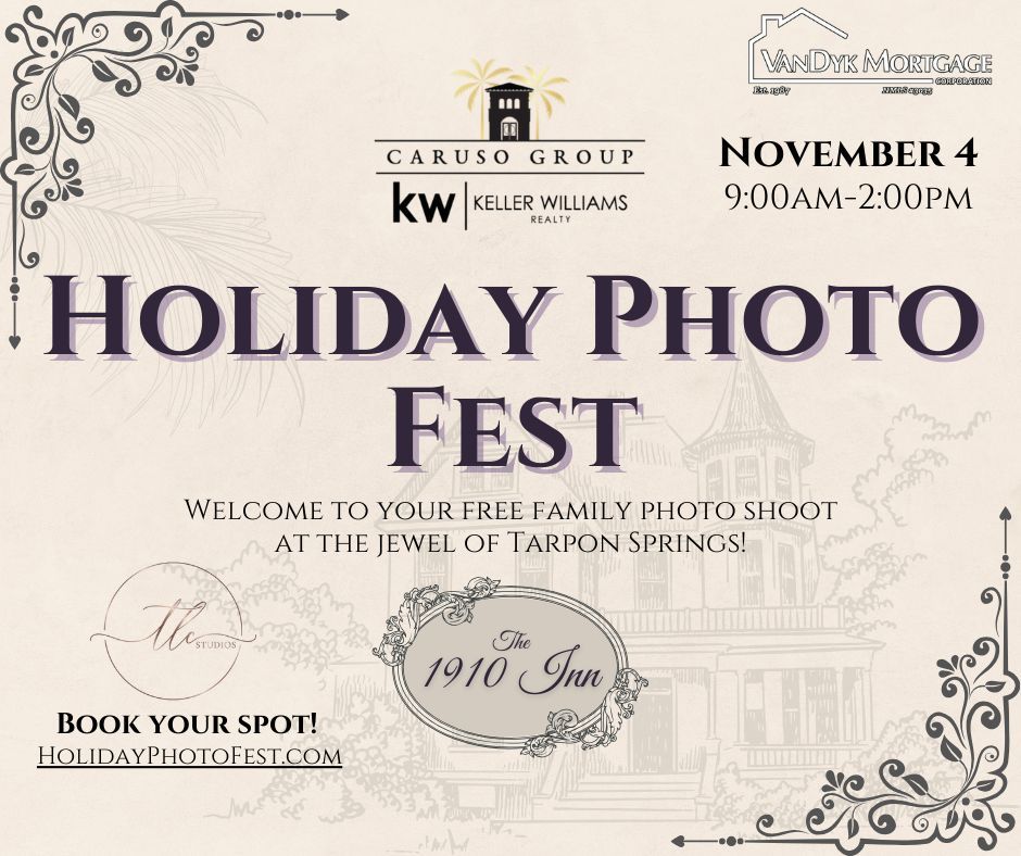 The Caruso Group invites you to Holiday Photo Fest at the jewel of Tarpon Springs, The 1910 Inn on November 4th from 9am-2pm!🪞 Come for your FREE family photos with our professional photographer, Tracy Croushorn!📸
Sign up here: HolidayPhotoFest.com
•
#freephotos #clients