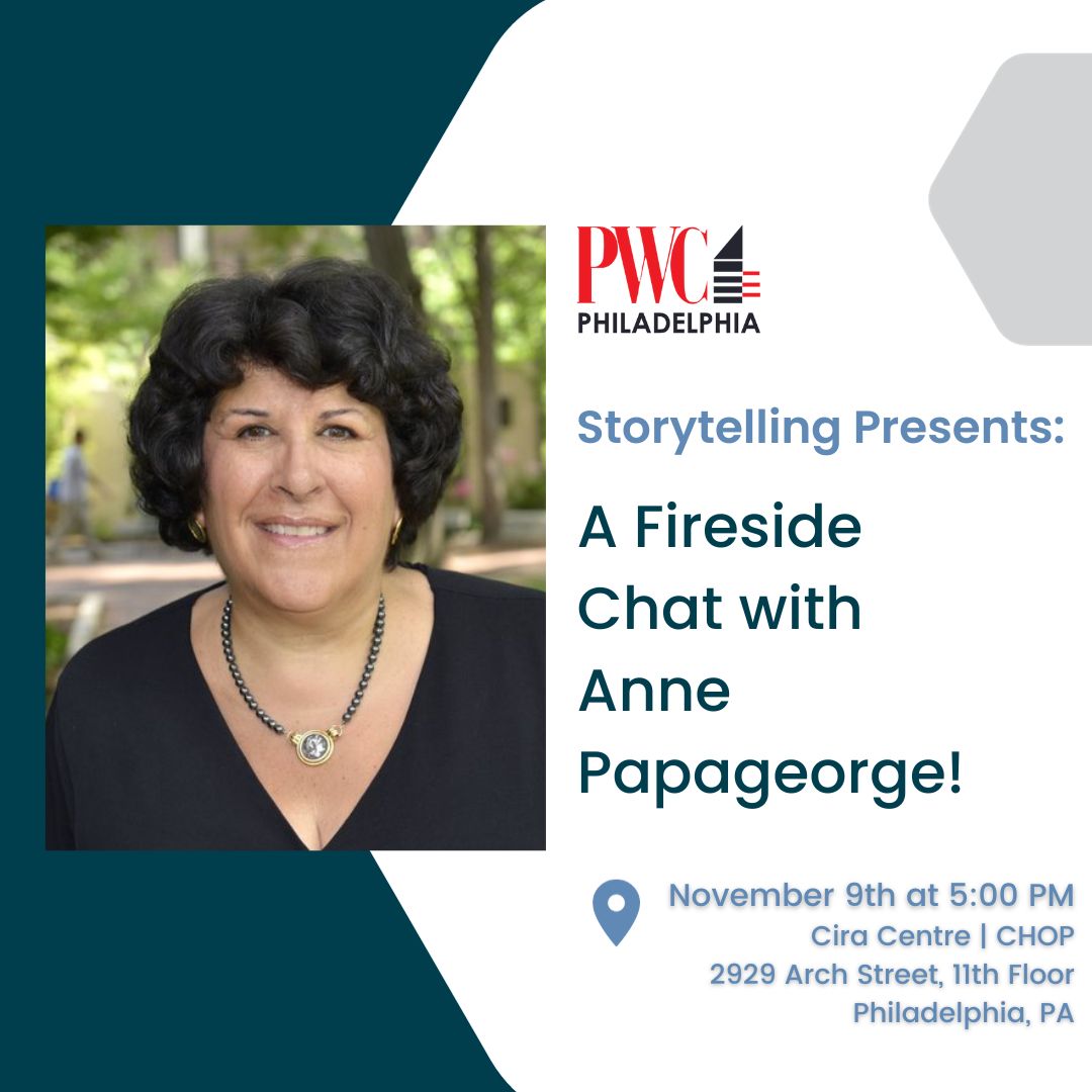 Join us at the PWC Storytelling Series event for an engaging conversation with Anne Papageorge, Senior Vice President for Facilities and Real Estate Services at the University of Pennsylvania.