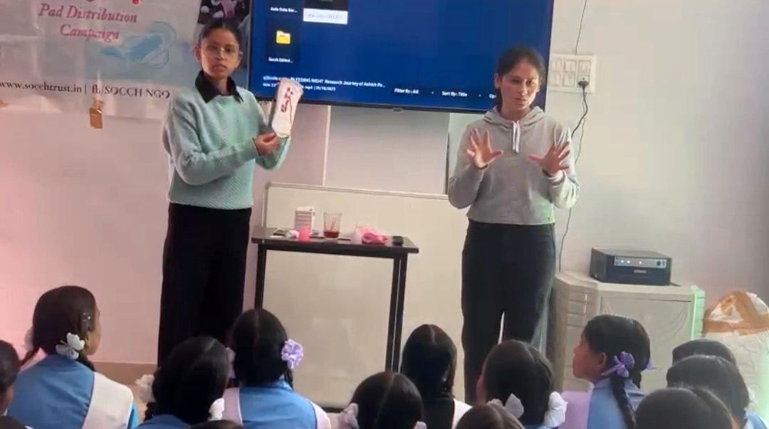 SocchNgo's tweet photo. SOCCH took a significant step towards menstrual health awareness in Almora's GIC Kamleshwar. 💪 Dispelling myths and providing essentials, we stand against misconceptions surrounding a natural process. Let's break the silence and promote health! 🩸💫 https://t.co/62GhYaF6yb