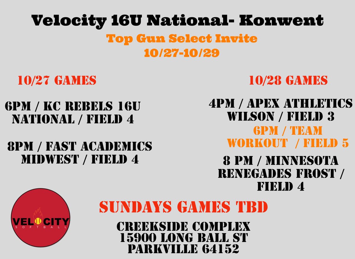 Katie Geydoshek (@katiegeydoshek) on Twitter photo Our <a href="/Velocity16uNat/">Velocity 18U National</a> team is heading to Kansas City this weekend for the Top Gun invite. We will also have a team workout for college coaches to come check us out. Hope to see you there. <a href="/NCAASoftball/">NCAA Softball</a> <a href="/B1Gsoftball/">Big Ten Softball</a> <a href="/ExtraInningSB/">EXTRA INNING SOFTBALL</a> Our <a href="/Velocity16uNat/">Velocity 18U National</a> team is heading to Kansas City this weekend for the Top Gun invite. We will also have a team workout for college coaches to come check us out. Hope to see you there. <a href="/NCAASoftball/">NCAA Softball</a> <a href="/B1Gsoftball/">Big Ten Softball</a> <a href="/ExtraInningSB/">EXTRA INNING SOFTBALL</a> 