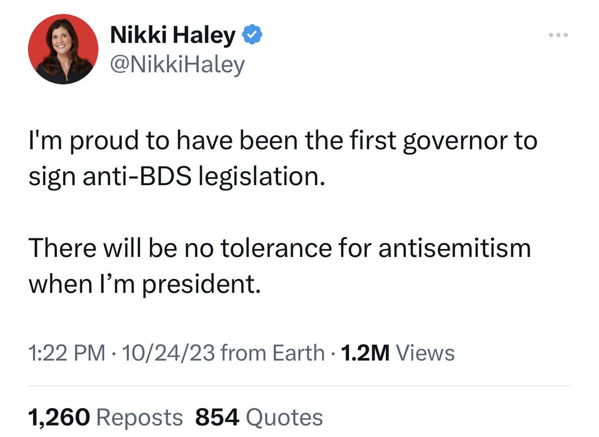 This act is pure EVILl! 😈
Dream on, you will never be the President! 
Nimarata Randhawa why don’t you go by your real name? 
#BDSMovement 
#SupportBDS #BoycottDivestmentSanctions 
#NikkiHaley