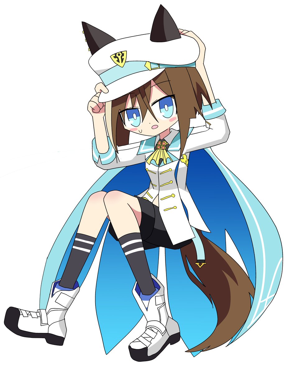 1girl solo animal ears brown hair tail blue eyes hat  illustration images